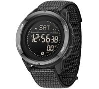 Brújula Reloj militar digital para hombre y mujer, reloj de pulsera de goma con metrónomo, podómetro, doble zona horaria, temporizador, cronómetro, 5 ATM, relojes digitales impermeables, Nylon Negro
