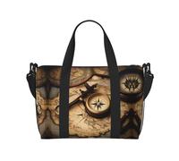 Brújula y mapa del mundo antiguo versátil bolsa de transporte de viaje, gimnasio, ideal para negocios, deportes, estancias de fin de semana, negro, talla única, Black, Talla única