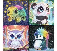BRUKUSUR 4 Piezas Diamond Painting Niños, DIY Dibujos con Diamantes, Pintura Diamante Niños,Set de Pintura con Diamantes, Regalos de Cumpleaños y Decoración Del Hogar(15x15 cm)
