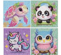 BRUKUSUR 4 Piezas Diamond Painting Niños, DIY Dibujos con Diamantes, Pintura Diamante Niños,Set de Pintura con Diamantes, Regalos de Cumpleaños y Decoración Del Hogar(15x15 cm)