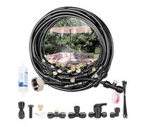 Brumizador de terraza, kit nebulizador terraza exterior 8-18m, con 18 boquillas de latón y adaptador de 3/4", manguera nebulizadora para jardín, terraza, invernadero y parque acuático (10 metros)