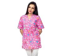 Bruna Sanitario Camisa Médica con Cuello en V para Mujeres Rosa / Dientes L