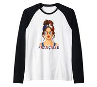 Brune Fille Française Drapeau de la France Copine ou Épouse Camiseta Manga Raglan