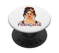 Brune Fille Française Drapeau de la France Copine ou Épouse PopSockets PopGrip Adhesivo