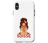 Brune Fille Suisse Drapeau Suisse Copine et Épouse Suisse Carcasa para iPhone X/XS