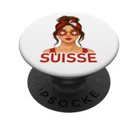 Brune Fille Suisse Drapeau Suisse Copine et Épouse Suisse PopSockets PopGrip Adhesivo
