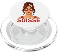 Brune Fille Suisse Drapeau Suisse Copine et Épouse Suisse PopSockets PopGrip para MagSafe