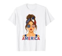 Brunette American Girl America Flag American Girlfriend Wife Camiseta