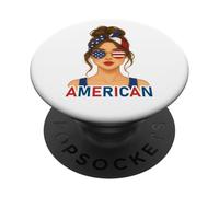 Brunette American Girl America Flag American Girlfriend Wife PopSockets PopGrip Adhesivo