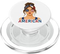 Brunette American Girl America Flag American Girlfriend Wife PopSockets PopGrip para MagSafe