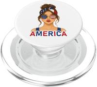 Brunette American Girl America Flag American Girlfriend Wife PopSockets PopGrip para MagSafe