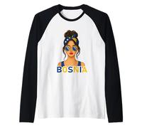Brunette Bosnian Girl Bosnia Flag Bosnian Girlfriend Wife Camiseta Manga Raglan