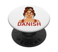 Brunette Danish Girl Denmark Flag Danish Girlfriend Wife PopSockets PopGrip Adhesivo