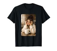 Brunette Doll Smoking Aesthetic Art Coffee Time Morning Mood Camiseta