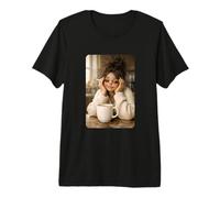 Brunette Doll Smoking Aesthetic Art Coffee Time Morning Mood Camiseta Premium