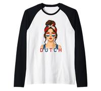 Brunette Dutch Girl Netherlands Flag Dutch Girlfriend Wife Camiseta Manga Raglan
