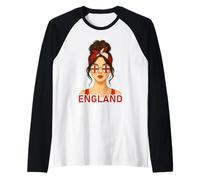 Brunette English Girl England Flag English Girlfriend Wife Camiseta Manga Raglan
