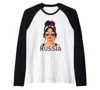 Brunette Russian Girl Russia Flag Russian Girlfriend Wife Camiseta Manga Raglan