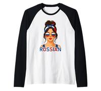 Brunette Russian Girl Russia Flag Russian Girlfriend Wife Camiseta Manga Raglan