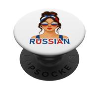 Brunette Russian Girl Russia Flag Russian Girlfriend Wife PopSockets PopGrip Adhesivo