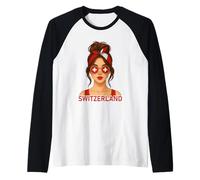 Brunette Swiss Girl Switzerland Flag Swiss Girlfriend Wife Camiseta Manga Raglan