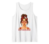 Brunette Swiss Girl Switzerland Flag Swiss Girlfriend Wife Camiseta sin Mangas