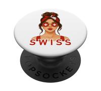 Brunette Swiss Girl Switzerland Flag Swiss Girlfriend Wife PopSockets PopGrip Adhesivo