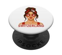 Brunette Swiss Girl Switzerland Flag Swiss Girlfriend Wife PopSockets PopGrip Adhesivo