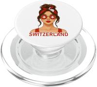 Brunette Swiss Girl Switzerland Flag Swiss Girlfriend Wife PopSockets PopGrip para MagSafe