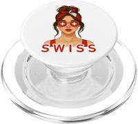 Brunette Swiss Girl Switzerland Flag Swiss Girlfriend Wife PopSockets PopGrip para MagSafe
