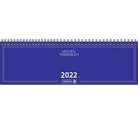 BRUNNEN 1077401302 - Calendario de escritorio/libro de citas de paisaje, modelo 774, 2 páginas = 1 semana, 326 x 102 mm, cartón sobre azul, calendario 2022, encuadernación con alambre