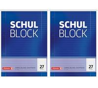 BRUNNEN - Bloc de notas escolar, parte superior encolada, a rayas, 4 orificios, 70 g/m², tamaño A4 (Paquete de 2)