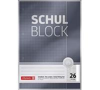 Brunnen Cuaderno escolar premium (A4, 50 hojas, cuadriculado, con borde, lineado 26, perforado, pegado a la cabeza, 90 g/m²)
