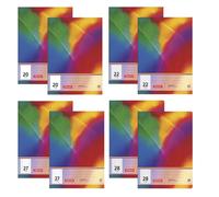 BRUNNEN Juego de cuadernos escolares DIN A4, 8 unidades, líneas 20, 22, 27 y 28, 16 hojas cada uno, en blanco, cuadriculado y rayado con doble borde