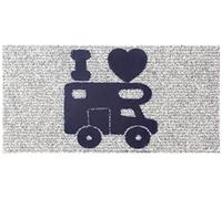 BRUNNER 0201034N.CA Felpudo Gris con diseño de Caravana, Hello Camper 25 x 50 cm, Tejido 100% PP