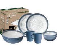 Brunner Set Stoviglie melamina Tête-à-tête Tuscany 8pz Blanco/Azul