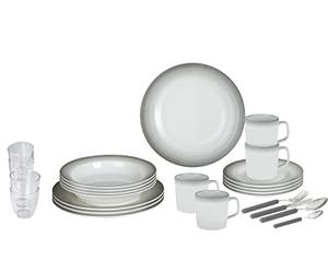 Brunner 0830154N.C5S - Juego de platos, vasos, cubiertos y tazas irrompibles de melamina, 36 unidades, todo incluido Astralys