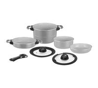 Brunner Fusion Magnetogrip 7+1 - Juego de utensilios de cocina - Ollas y sartenes de cerámica antiadherentes compatibles con inducción para caravana, caravana y barco - Diseño apilable que ahorra