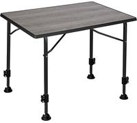 Brunner Linear Greywood - Mesa plegable de madera gris, resistente al calor, parte superior Sevelit de 180 °C, altura ajustable, marco de acero, para camping, caravana y autocaravana (madera gris