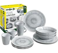 BRUNNER Melamin Ess Geschirr Set Lunch Box 16-Teilig Camping Reise Teller Becher Stonetouch Pearl