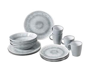BRUNNER Melamin Ess Geschirr Set Lunch Box 16-Teilig Camping Reise Teller Becher Stonetouch Pearl