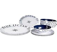 BRUNNER Vajilla de melamina para Camping, 12 Piezas, Antideslizante, Color Azul océano