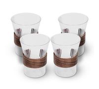 Bruno Magli Vasos de whisky con banda de madera | Juego de 4 | Vasos de moda antigua de 10 onzas | Vasos transparentes para whisky escocés, bourbon y licor | En caja de regalo para el día del padre,