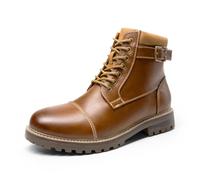 Bruno Marc Botas de Militares Oxford Hombre Botines Moto de Cordones con Cremallera Lateral,Size 42,Marrón,ENGLE-05