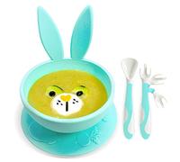 BRUNOKO Tazones para bebés con ventosa Set de vajilla para bebé que incluye cuenco con ventosa, cubiertos y utensilios infantiles para aprendizaje BLW - Vajilla infantil antideslizante con succión