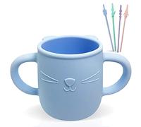 Brunoko Vaso con Asas Infantil y Pajitas de Silicona - Vasito Entrenador para Bebés con 4 Pajitas Reutilizables - Seguro en Lavavajillas y Microondas/Pajita de Silicona Suave para una Bebida más Fácil