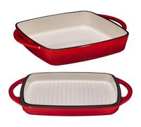 Bruntmor 2 en 1 esmaltado de hierro fundido holands holands Partita para hornear y tapa de rejilla con mangueras de hierro fundido de tapa de tapa