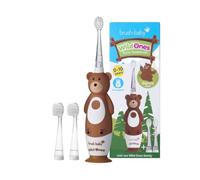 Brush-Baby - Cepillo de dientes eléctrico recargable para niños, 0-10 años - WildOnes, diseño de oso con luces intermitentes - Cerdas DeepClean para una limpieza superior - 2 cabezales de repuesto, 1