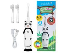 Brush-Baby - Cepillo de dientes eléctrico recargable para niños, 0-10 años - WildOnes, diseño de panda con luces intermitentes - Cerdas DeepClean para una limpieza superior - 2 cabezales de repuesto
