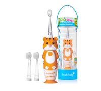 Brush-Baby - Cepillo de dientes eléctrico recargable para niños, 0-10 años - WildOnes, diseño de tigre con luces intermitentes - Cerdas DeepClean para una limpieza superior - 2 cabezales de repuesto